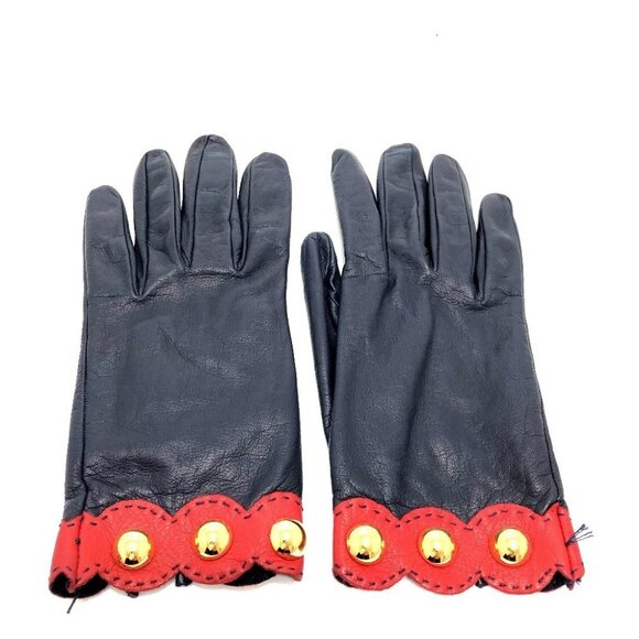 HERMES Fashion Accessories apparel Gloves Leather Navy / Red - Picture 10 of 15